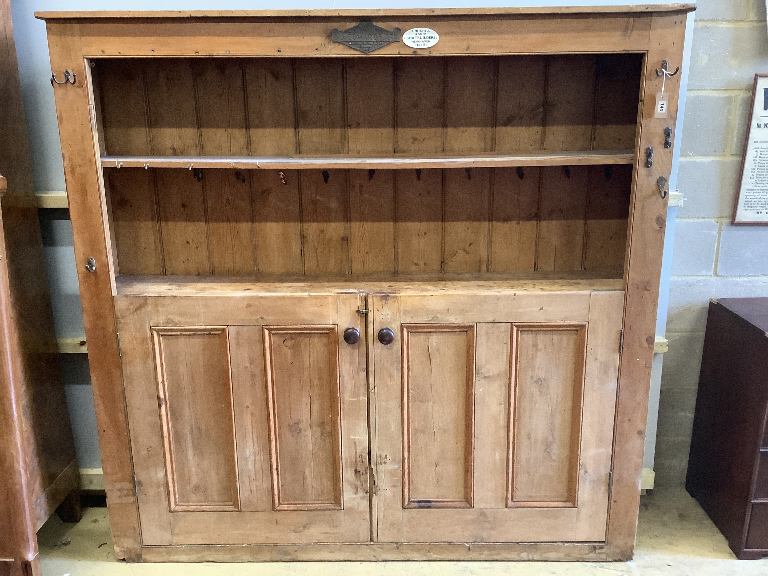 A Victorian pine household cupboard, width 107cm, depth 32cm, height 183cm